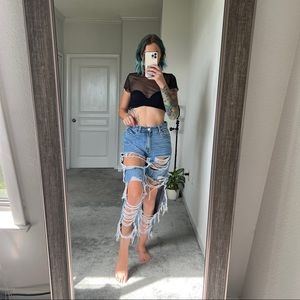 Fashion Nova Super Distressed Medium Wash Womens High Waisted Jeans